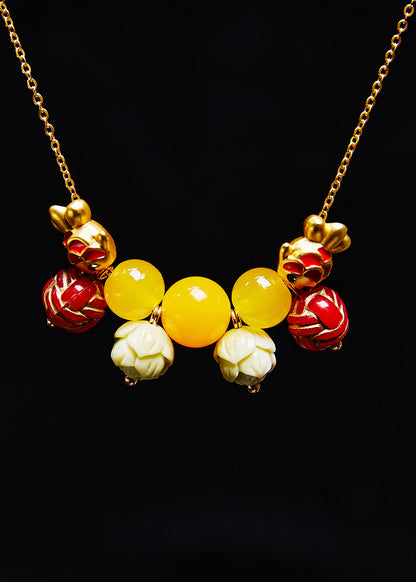 Chic Lotus Bead Cute Goldfish Beeswax Pendant Necklace