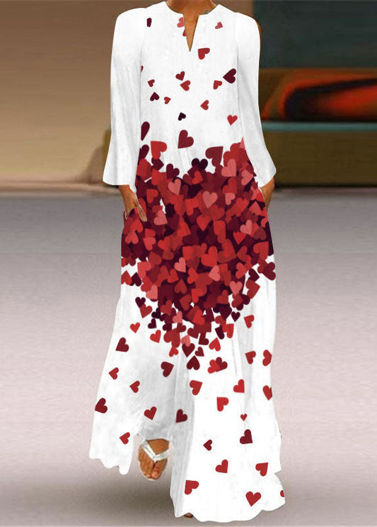 Chic Loving Heart Print Chiffon Holiday Maxi Dress Spring