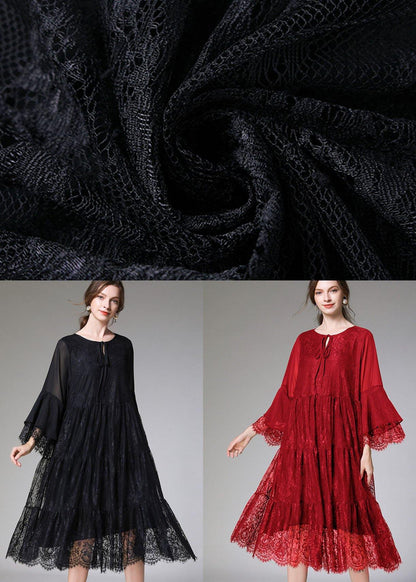 Chic Mulberry Fashion Flare Sleeve Fall Lace Sundress - SooLinen