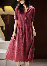 Load image into Gallery viewer, Chic Mulberry V Neck Hollow Out Sashes Cotton Maxi Dress Short Sleeve