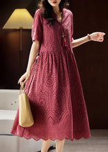 Load image into Gallery viewer, Chic Mulberry V Neck Hollow Out Sashes Cotton Maxi Dress Short Sleeve