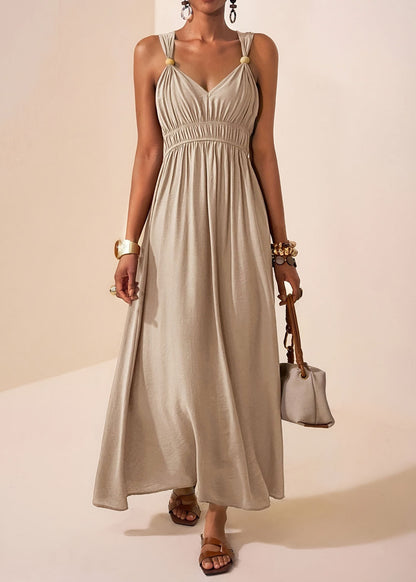 Chic Mulberry V Neck Patchwork Cotton Maxi Dress Sleeveless