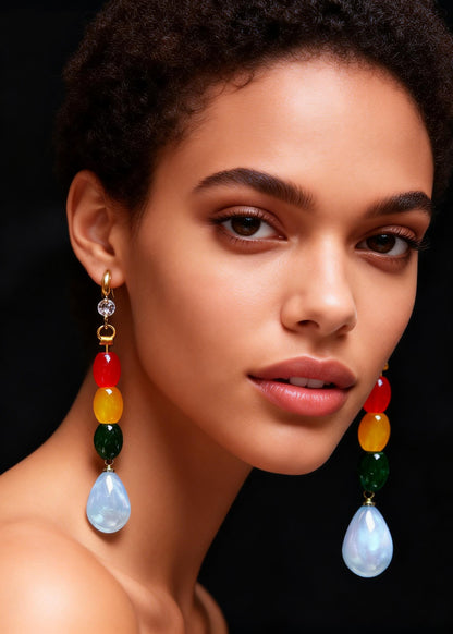 Chic Multicolour Gem Stone Droplet Shape Drop Earrings