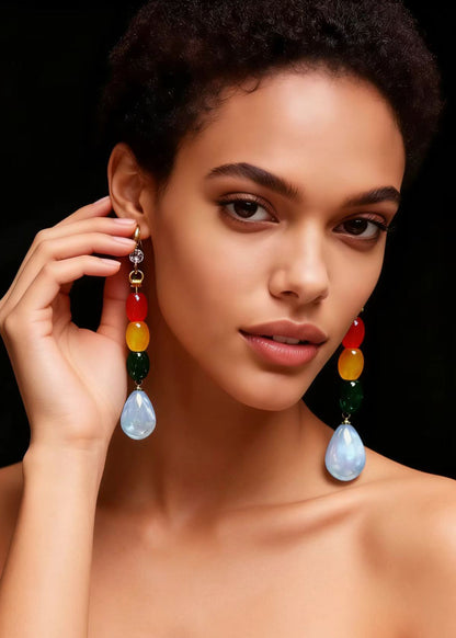 Chic Multicolour Gem Stone Droplet Shape Drop Earrings