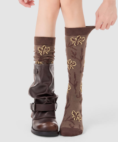 Chic Navy Jacquard Patchwork Cotton Mid Calf Socks