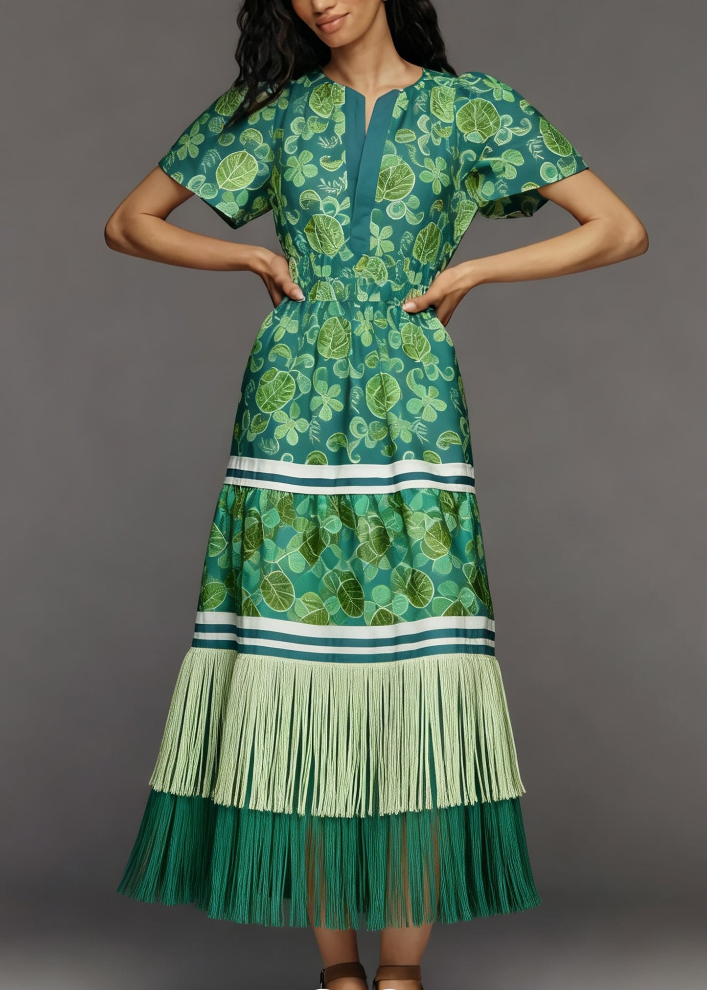 Chic O Neck Print Tassel Patchwork Cotton Dress Summer