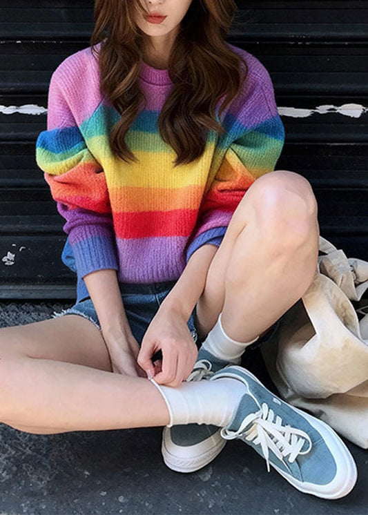 Chic O Neck Striped Warm Knit Sweaters Spring