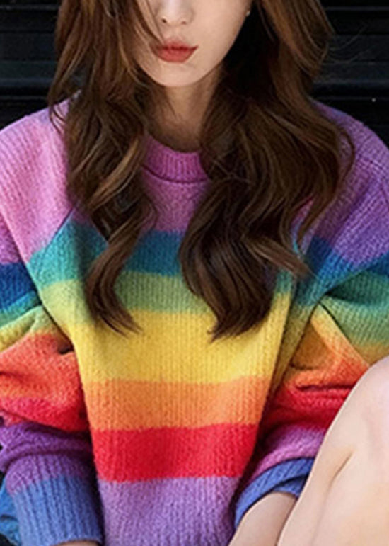 Chic O Neck Striped Warm Knit Sweaters Spring