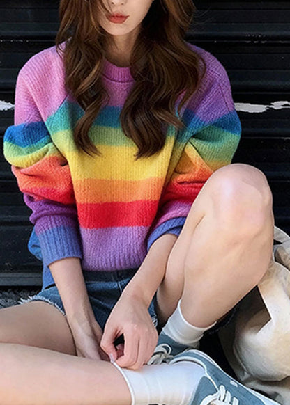 Chic O Neck Striped Warm Knit Sweaters Spring