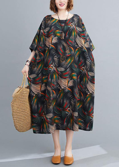 Chic O Neck Summer Dress Work Outfits Abstract Pattern Maxi Dresses - SooLinen