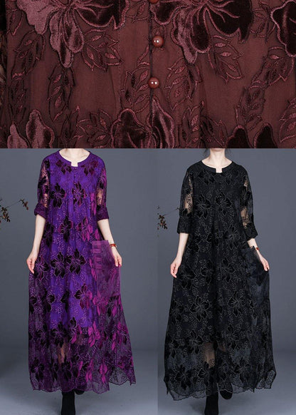 Chic Purple Lace Maxi Dress Caftans Loose Dresses - SooLinen