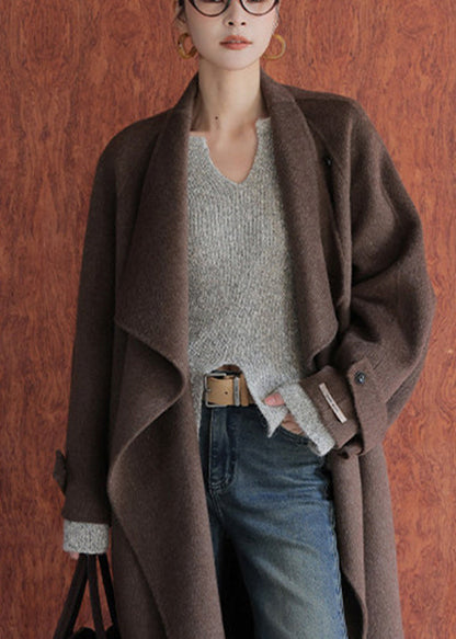 Chic Oat Color V Neck Side Open Cotton Knit Sweaters Flare Sleeve