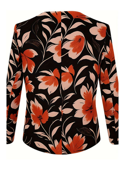 Chic Peter Pan Collar Print Satin Suit Coat Fall