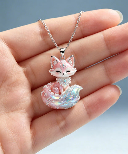 Chic Pink Alloy Enamel Fox Pendant Necklace