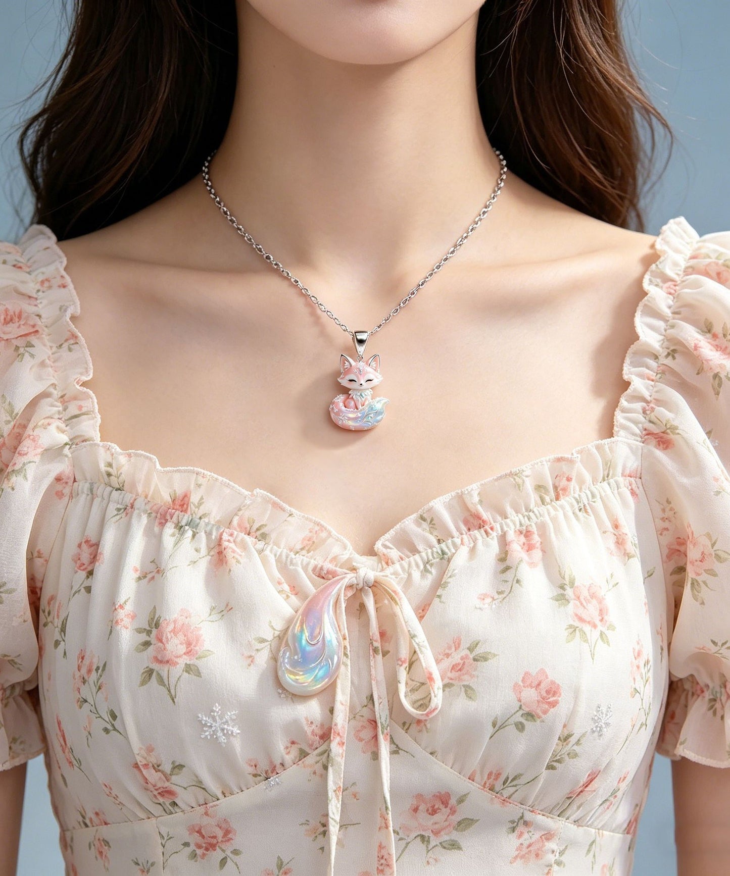 Chic Pink Alloy Enamel Fox Pendant Necklace