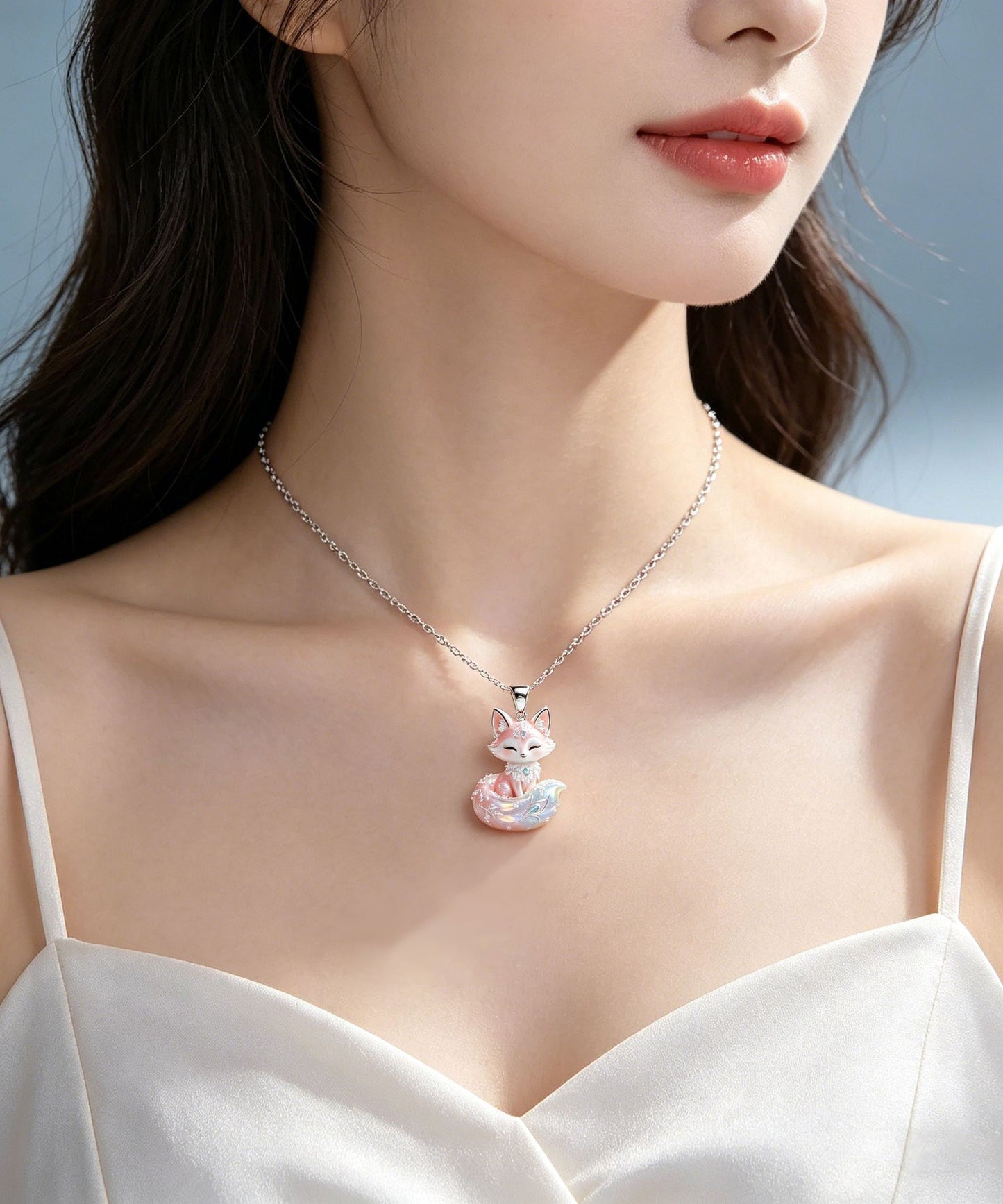 Chic Pink Alloy Enamel Fox Pendant Necklace