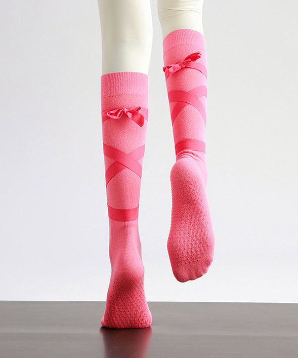 Chic Pink Bow Combed Cotton Over The Calf Socks