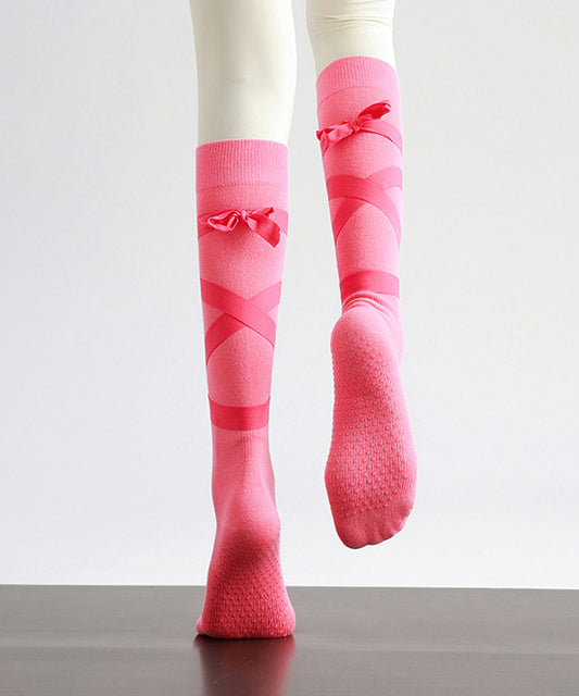 Chic Pink Bow Combed Cotton Over The Calf Socks