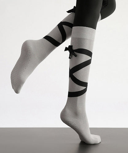 Chic Pink Bow Combed Cotton Over The Calf Socks
