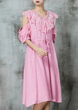 Load image into Gallery viewer, Chic Pink Cold Shoulder Patchwork Chiffon Holiday Dress Summer
