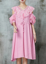 Load image into Gallery viewer, Chic Pink Cold Shoulder Patchwork Chiffon Holiday Dress Summer
