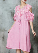 Load image into Gallery viewer, Chic Pink Cold Shoulder Patchwork Chiffon Holiday Dress Summer