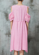 Load image into Gallery viewer, Chic Pink Cold Shoulder Patchwork Chiffon Holiday Dress Summer