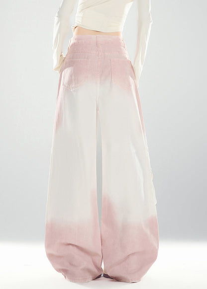 Chic Pink Gradient Color Pockets High Waist Denim Pants Spring