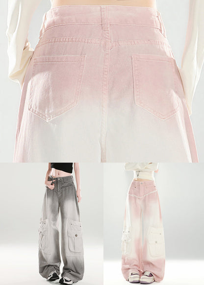 Chic Pink Gradient Color Pockets High Waist Denim Pants Spring
