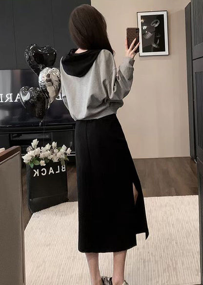 Chic Pink Hooded Top And Skirts Cotton Two Pieces Set Spring