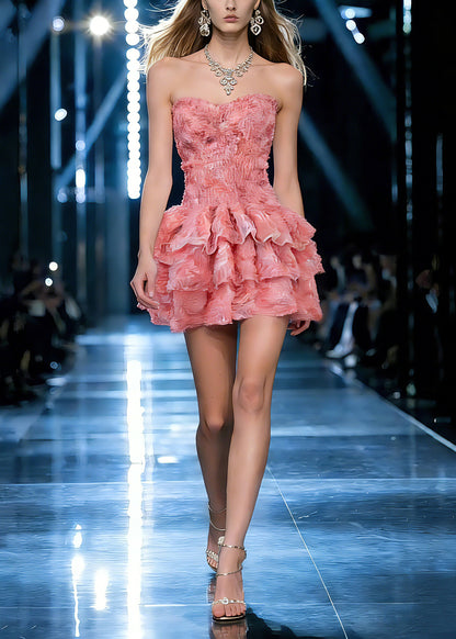 Chic Pink Patchwork Tulle Mid Dresses Summer