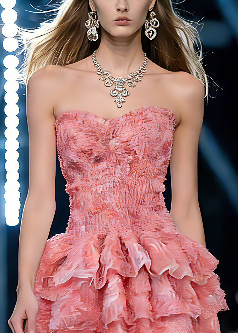 Chic Pink Patchwork Tulle Mid Dresses Summer