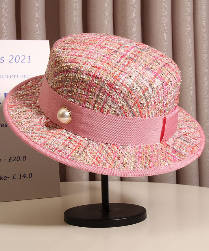 Chic Pink Pearl Jacquard Cloche Hat