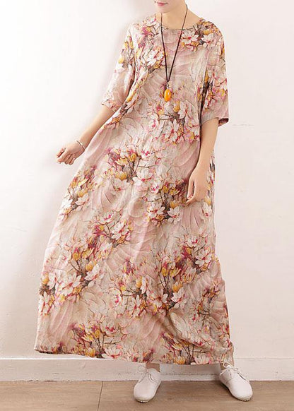 Chic Pink Print Oriental Summer Maxi Dress - SooLinen