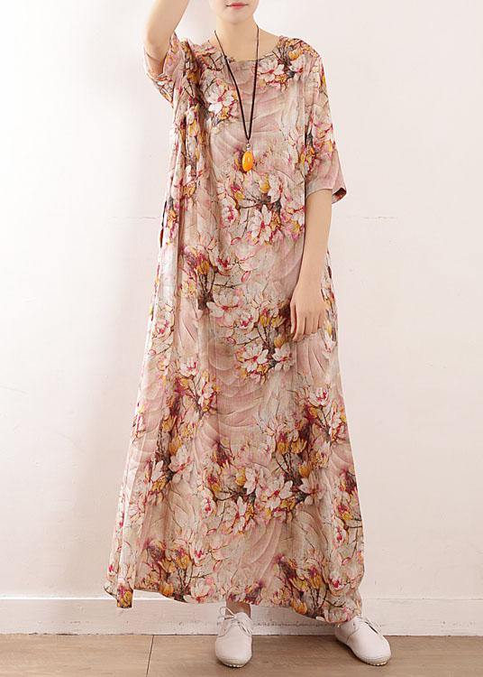 Chic Pink Print Oriental Summer Maxi Dress - SooLinen