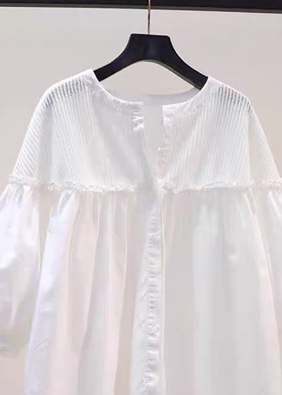 Chic Pink Ruffled Patchwork Knit Blouses Lantern Sleeve