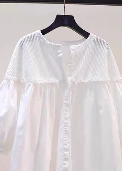 Chic Pink Ruffled Patchwork Knit Blouses Lantern Sleeve