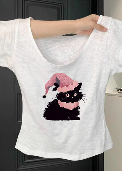 Chic Pink U Neck Animal Print T Shirt Short Sleeve