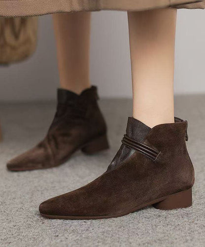 Chic Pointed Toe Ankle Boots Brown Faux Leather