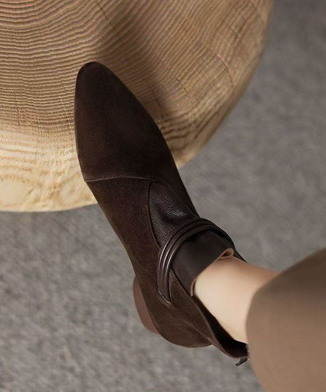 Chic Pointed Toe Ankle Boots Brown Faux Leather