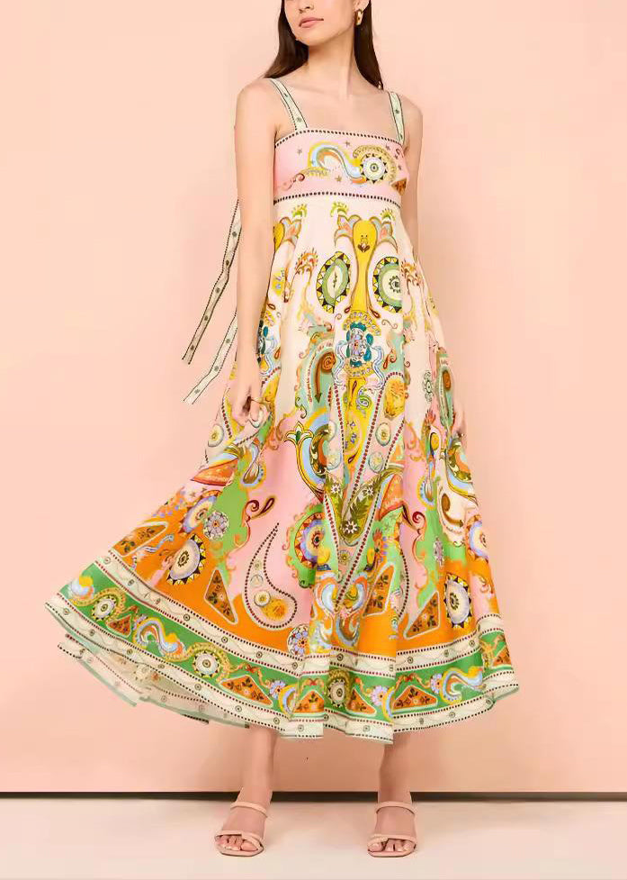 Chic Print Long Spaghetti Strap Sundress Summer