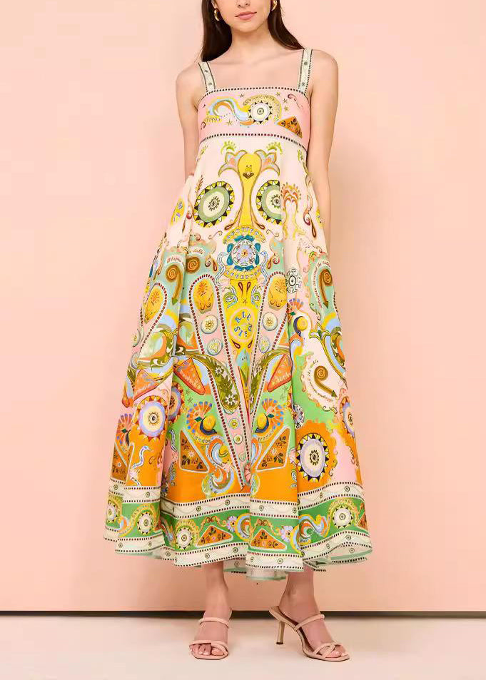 Chic Print Long Spaghetti Strap Sundress Summer
