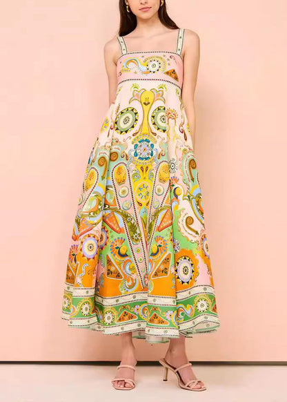Chic Print Long Spaghetti Strap Sundress Summer