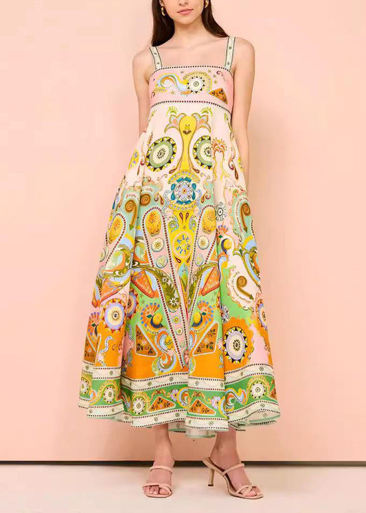 Chic Print Long Spaghetti Strap Sundress Summer