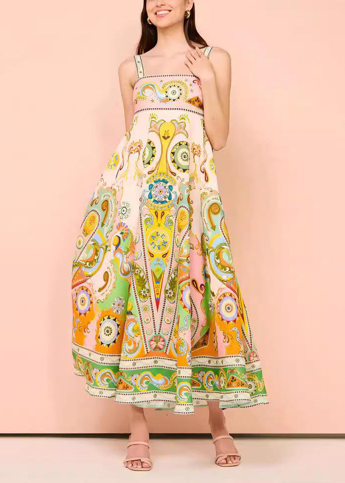 Chic Print Long Spaghetti Strap Sundress Summer