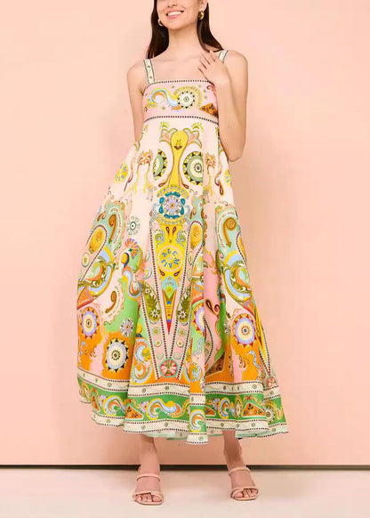 Chic Print Long Spaghetti Strap Sundress Summer