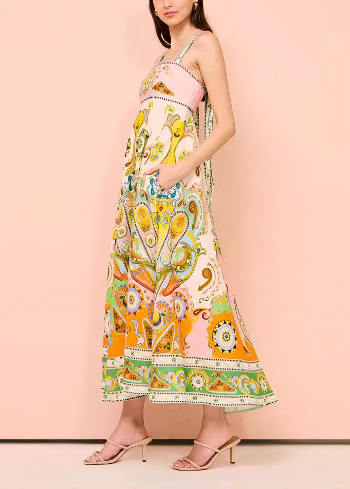 Chic Print Long Spaghetti Strap Sundress Summer