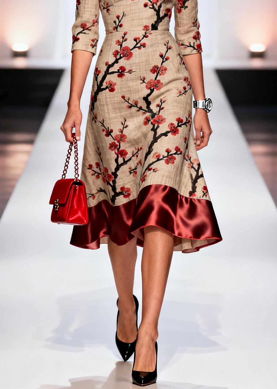 Chic Print Patchwork Linen Silk Long Dresses Summer