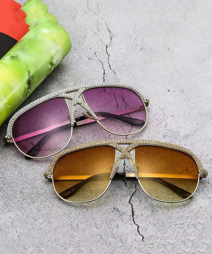 Chic Purple Large Frame Colorful Diamond Inlaid Sunglasses