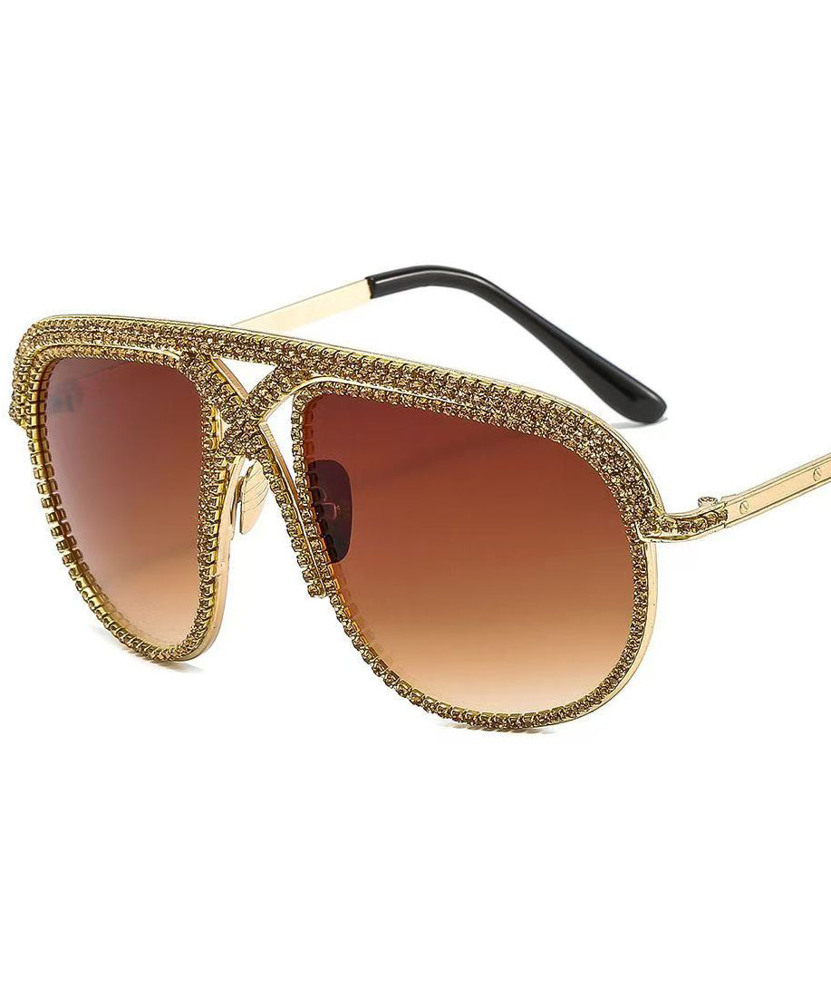 Chic Purple Large Frame Colorful Diamond Inlaid Sunglasses